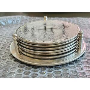 Vintage 1950's Silver Plated Coaster Set With Stand